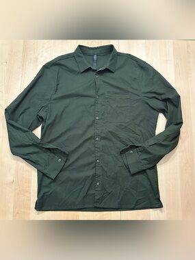 Lululemon Mens Commission Button-Up Dark Green Long Sleeve Casual Stretch XL